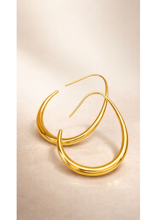 SHINNY GOALD TEARDROP HOOP EARRINGS